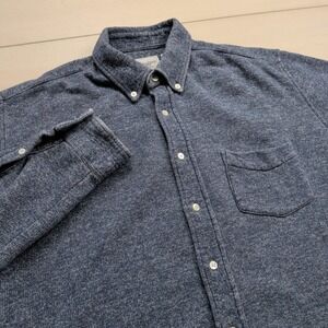Schnayderman's Shirt Mens L Blue Melange Knit Button Down Long Sleeve Cotton